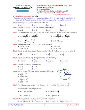 Đề kiểm tra học kỳ II năm học 2016 - 2017 môn thi Toán (lớp 9)